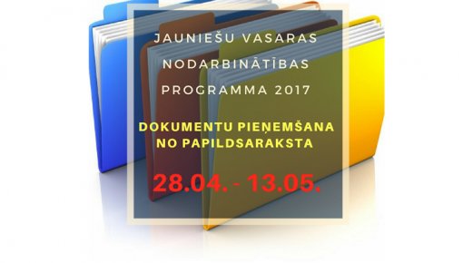 Sākas dokumentu pieņemšana no papildsaraksta vasaras nodarbinātības programmā 2017