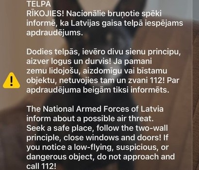 Apdraudējums Latvijas gaisa telpā noslēdzies! Iespējamais apdraudējums gaisa telpā: Daugavpilī sasaukta Civilās aizsardzības komisija